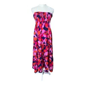 Abel The Label Tiered Tropical Hot Pink Midi Dress Sleeveless Size Small New